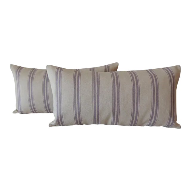 Lavender and Taupe Long Bolster Decorative Pillows From Portugal - A Pair For Sale