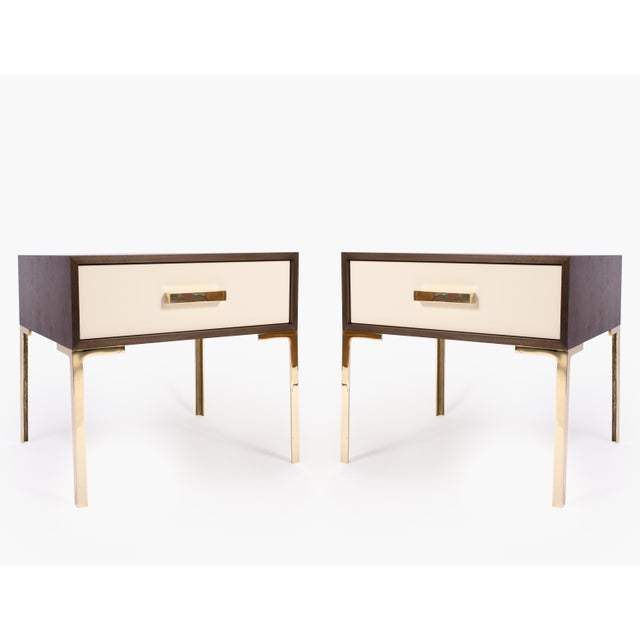 Mid-Century Modern Astor Nightstands in Contrasting Ebony & Ivory by Montage - Pair For Sale - Image 3 of 11