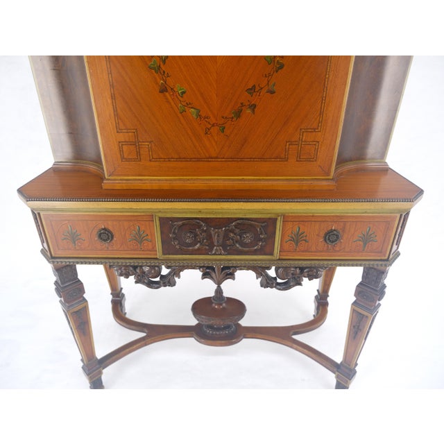 Adams Style Hand Painted Decorated Satinwood Cabinet Large Stretcher Finial MINT For Sale - Image 12 of 16