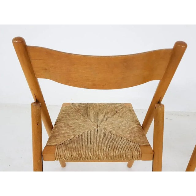 1960s Set of Beech and Rush Folding Chairs, 1960s For Sale - Image 5 of 11