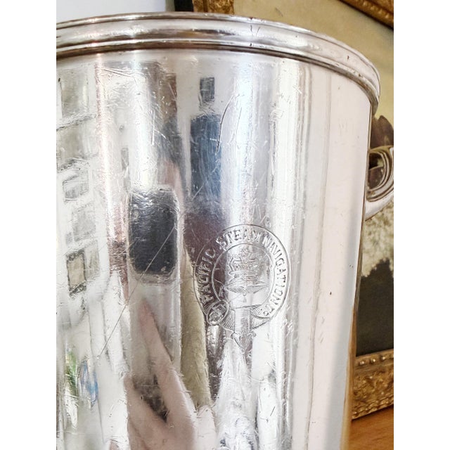A lovely antique circa 1920 silver plated wine cooler or oversized ice bucket made for a Pacific Steam Navigation Company...