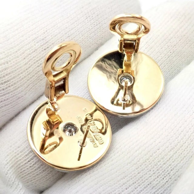 Metal Bulgari 18k Yellow + White Gold Diamond Disc Earrings For Sale - Image 7 of 9