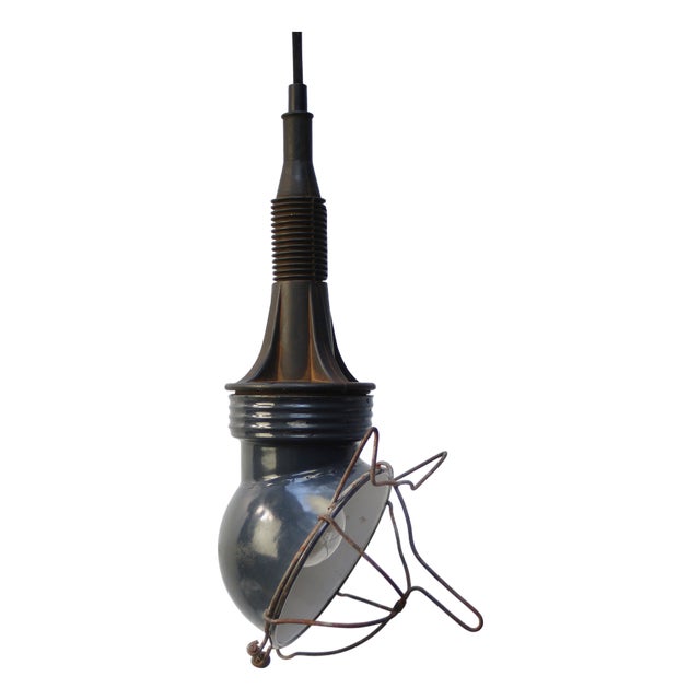 Vintage Industrial Blue Enamel Work Light Pendant Lamp For Sale
