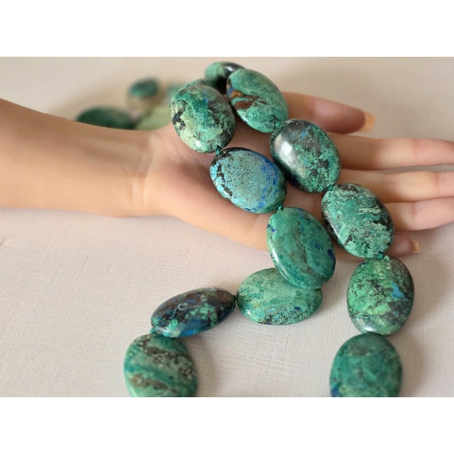 Blue Vintage Arizona Chrysocolla Statement Necklace Believed to Be Native American, Sterling Silver Clasp, Southwestern Jewelry For Sale - Image 8 of 9