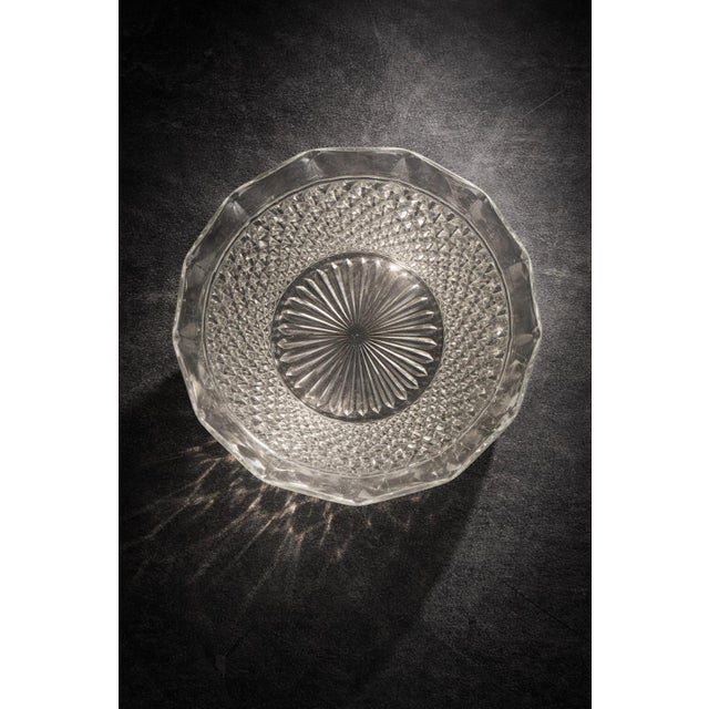 Vintage Pressed Glass Ice Bucket / Diamond Cut Catchall Bowl – 6.5” Hobstar Pattern For Sale - Image 4 of 6