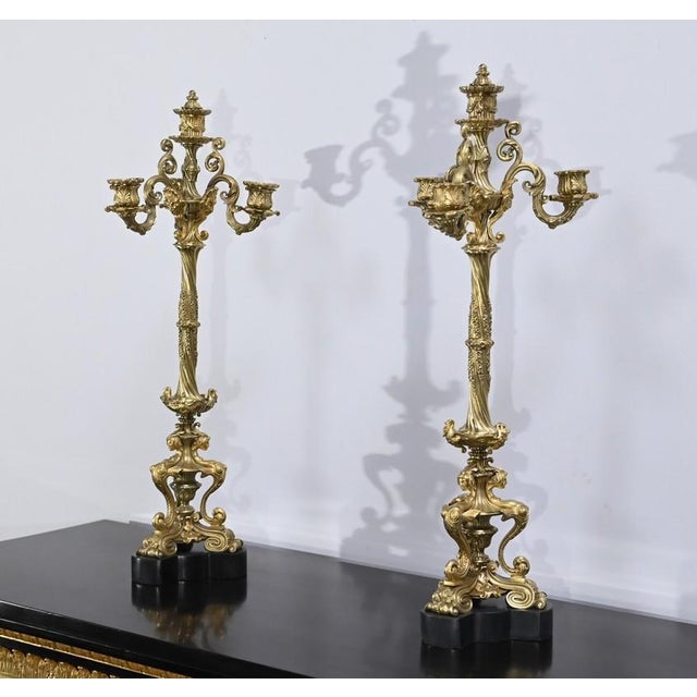 Restauration Gilded Bronze Candelabras, Early 19th Century, Set of 2 For Sale - Image 4 of 18