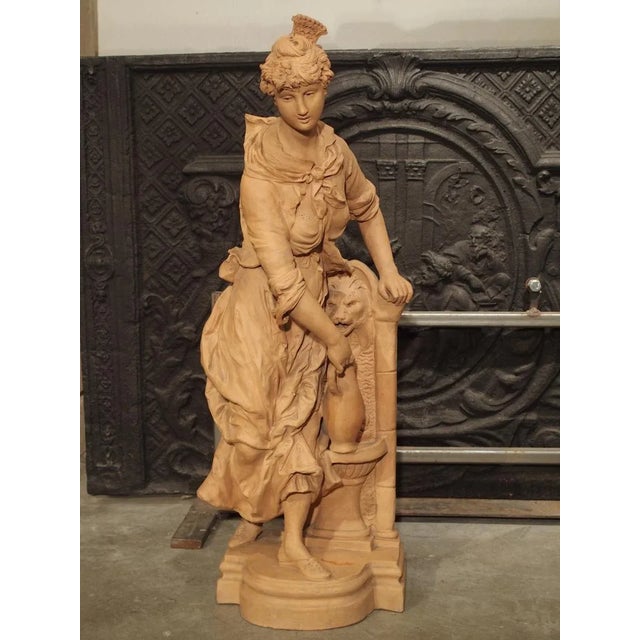 19th Century French Terra Cotta Statue of a Woman at a Fountain For Sale - Image 13 of 13