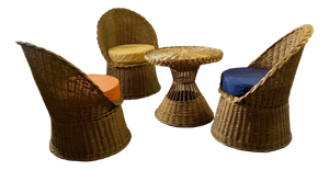 Mid-Century Modern Rattan Terrasse Summer Set, France, 1950s, Set of 4