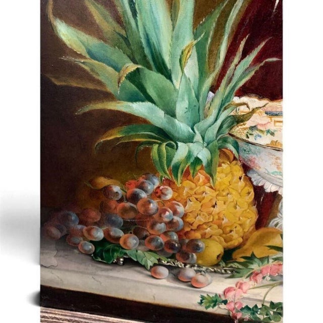 1878 e.j. Boussant Still Life Oil Painting — Fruit & Wine For Sale - Image 4 of 8