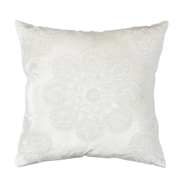 Pasargad Home Naples Embroidered Pillow, Ivory/Silver For Sale - Image 4 of 4