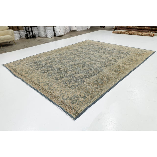 Persian Antique Persian Tabriz Rug – 20th Century Blue & Cream Paisley Boteh Design For Sale - Image 3 of 10