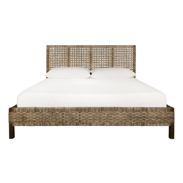 Matthew Izzo Home - Karina King Bed Frame - Seagrass Winged Headboard and Footboard With Rails For Sale