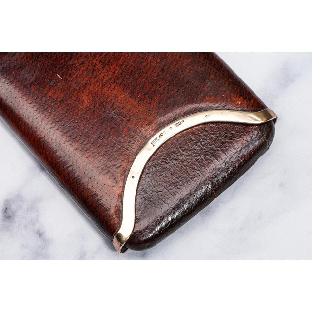 Rare Asprey & Co. 9k Gold Art Deco Antique Leather Cigar Case Tobacciana For Sale - Image 14 of 14