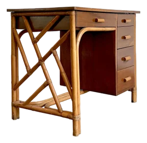 Vintage Chinese Chippendale Bamboo Writing Desk