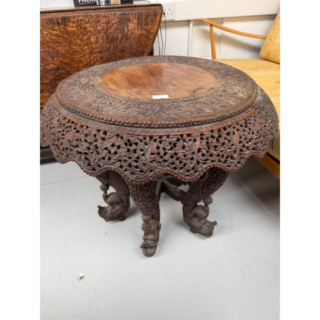 Brown Indian Carved Hardwood Revolving Table For Sale - Image 8 of 8