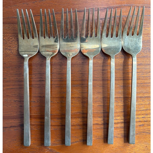 Mid 20th Century Scanline Sigvard Bernadotte Bronze Marked Flatware Service for Six - 30 Pieces For Sale - Image 9 of 11