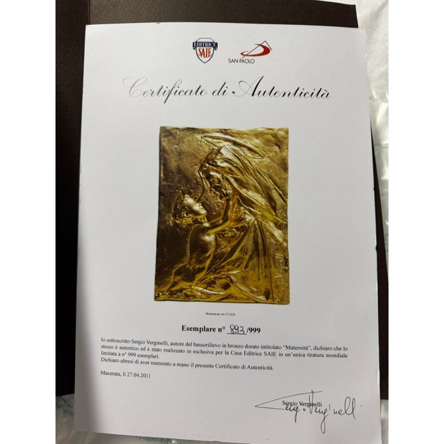 Metal Vintage Italian Bronze Bas-Relief Sergio Verginelli Madonna and Child For Sale - Image 7 of 12