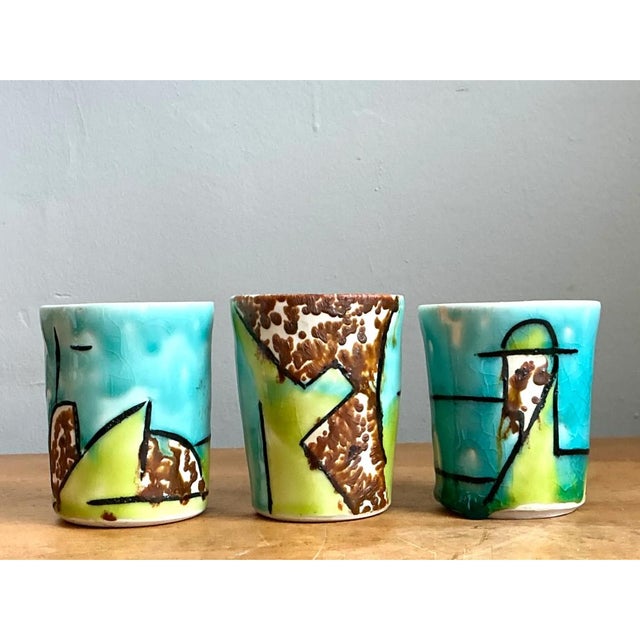 Ceramic Vintage Hand-Painted Ceramic Cups For Sale - Image 7 of 12
