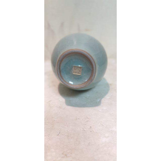 Chinese Ceramic Vase Crackle Glaze Celadon Bottle For Sale - Image 4 of 10