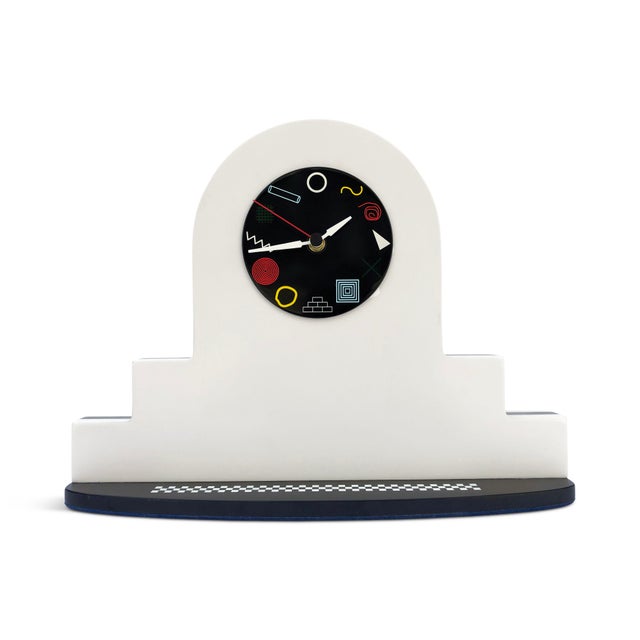 A stunning architectural desk clock that channels Memphis Milano at its best, "Step By Step" by Kim Mullis as Wilderness...