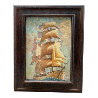 Vintage Framed Maritime Oil Painting, Signed For Sale