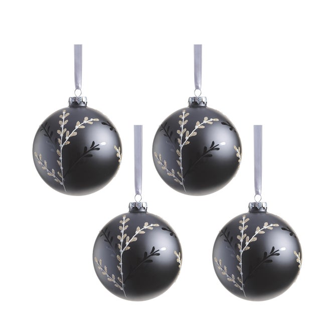 Patrin 4.75" Glass Ball Ornaments with Leaf Pattern, Set of 4 For Sale