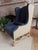 Custom Two-Toned Wingback Chair by Restoration Hardware in Navy Blue, Nail-Head Trim For Sale In New York - Image 6 of 18