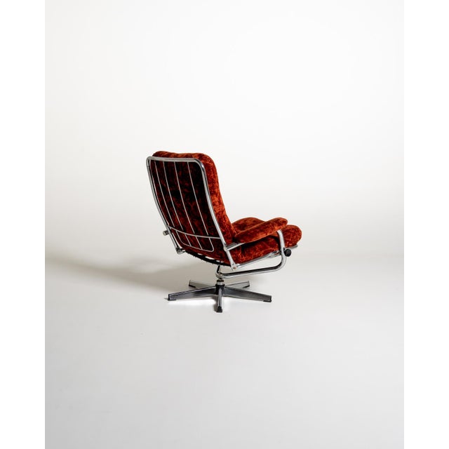Swedish Swivel Armchair in Velvet and Steel, 1970s For Sale - Image 3 of 11