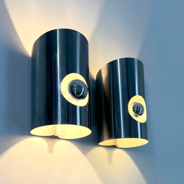Cylindrical Chromed Wall Lamps, 1970s, Set of 2 For Sale - Image 11 of 11