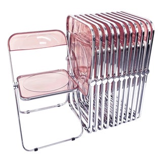 Acrylic Glass Pink and Chrome Plia Chairs by Piretti for Castelli, Italy, 1970s, Set of 12 For Sale