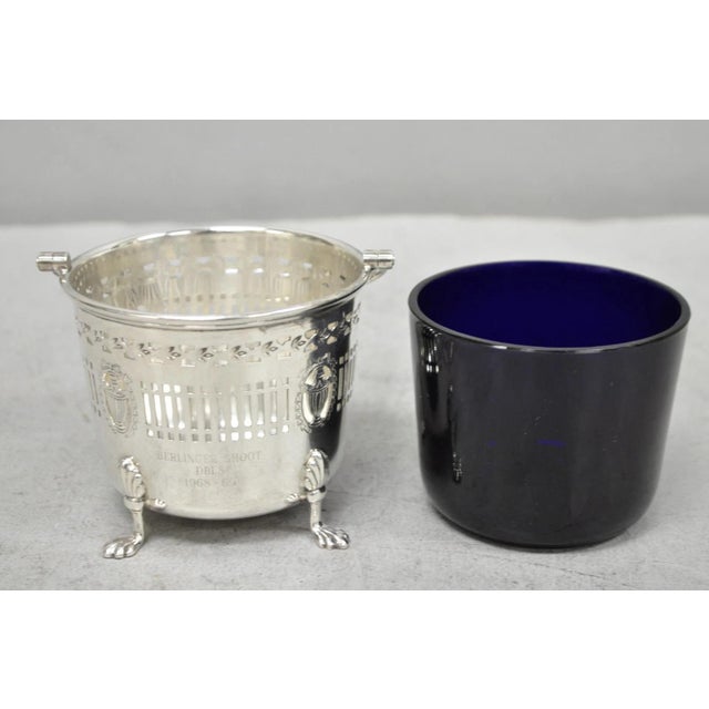 Silver Mid 20th Century Barker Ellis English Regency Silver Plated Award Sugar Basket W/ Cobalt Blue For Sale - Image 8 of 15