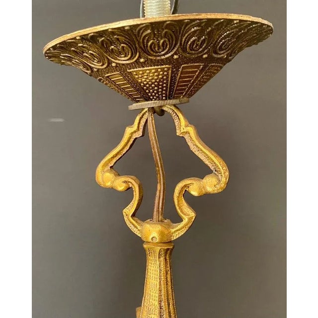 Spanish Neoclassical Revival Style Figural Gilt Iron Lantern or Pendant For Sale - Image 4 of 10