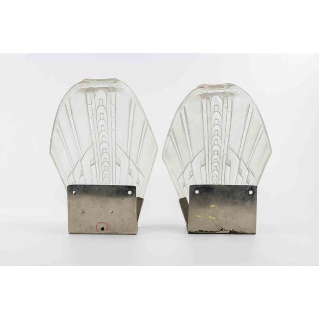 Art Deco French Sconces in Metal and Art Glass, 1940s, Set of 2 For Sale - Image 4 of 14