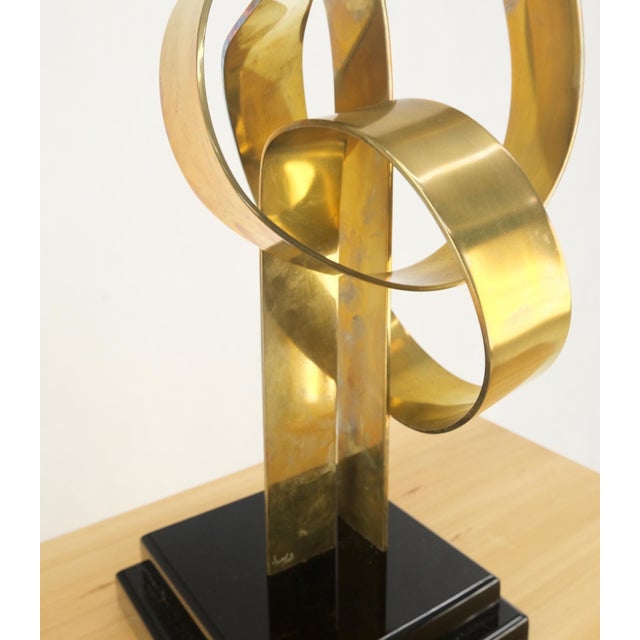 Van Teal Mid-Century Modern Brass Ribbon Abstract Sculpture on Black Square Base For Sale - Image 9 of 13