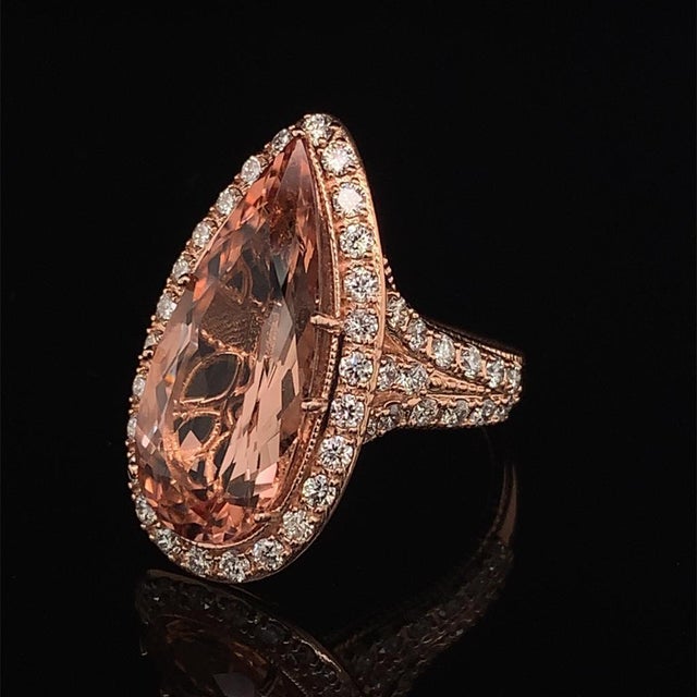 Morganite Diamond Ring 14k Rose Gold 6.91 TCW Certified For Sale - Image 15 of 16