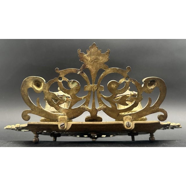 Early 20th Century Antique Double Inkwell Ornate Brass Figural Lion Head Beast Mythical Scroll For Sale - Image 5 of 16