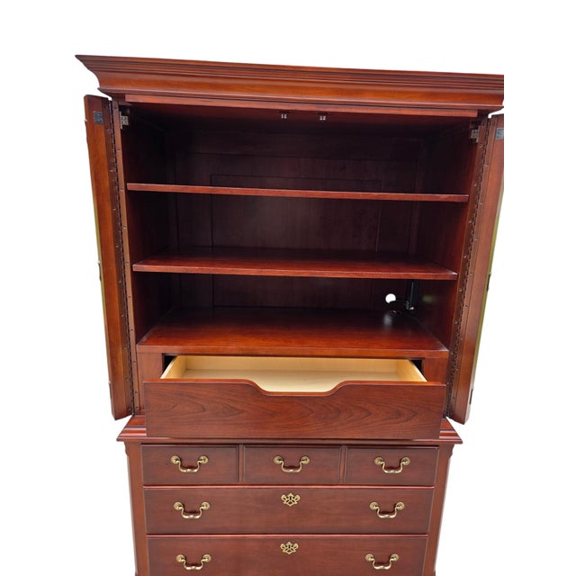 Chippendale 1990s Thomasville Collectors Cherry Dresser High Chest on Chest Armoire Wardrobe For Sale - Image 3 of 12