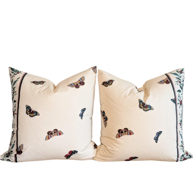 Decors Barbares Papillons Tchekhonine pillows feature fun butterfly print on geometric background with a bold floral...