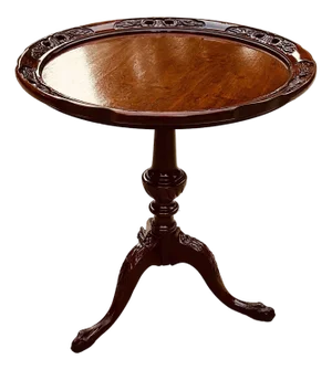 Mahogany, Tea or Side Table, in the Style of 18th Century, Chippendale or Queen Anne Furniture, Elegant Lines, Ornate Carvings, Pedestal, Circa 1930’s