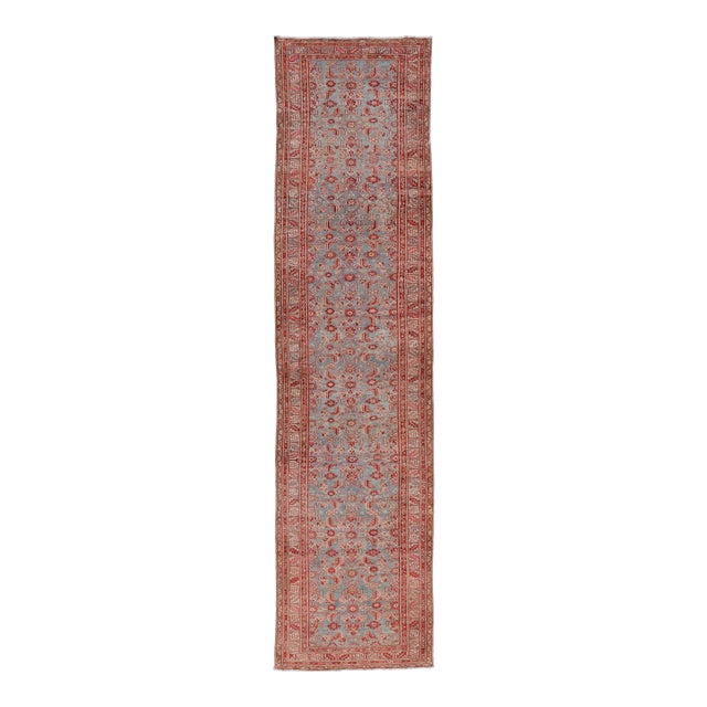 Antique Persian Gallery Malayer Runner With Red and Blue 4'3 X 16'10 For Sale
