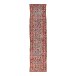 Antique Persian Gallery Malayer Runner With Red and Blue 4'3 X 16'10