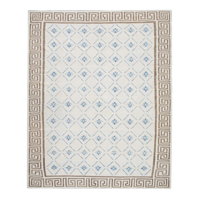 Blue & Brown Greek Key Design Handmade Modern Kilim Rug 3' X 5' For Sale - Image 10 of 10