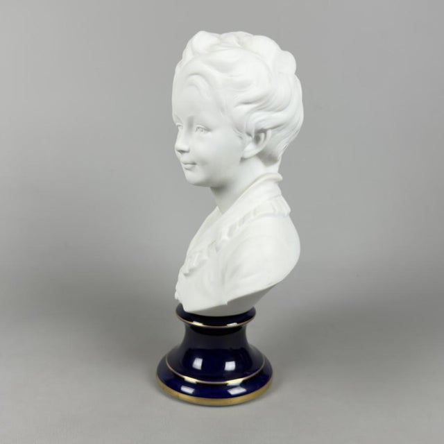 Sculpture Bust of a Child in Biscuit Porcelain from C. Tharaud, Limoges, 20th Century For Sale - Image 4 of 12