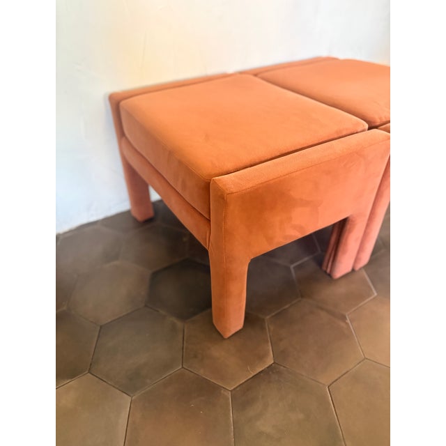 Pair of Burnt Umber Velvet Milo Baughman Style Parsons Ottomans, by West Elm For Sale - Image 9 of 12