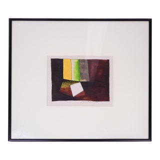 1983 Abstract Block Watercolor and Ink Painting For Sale