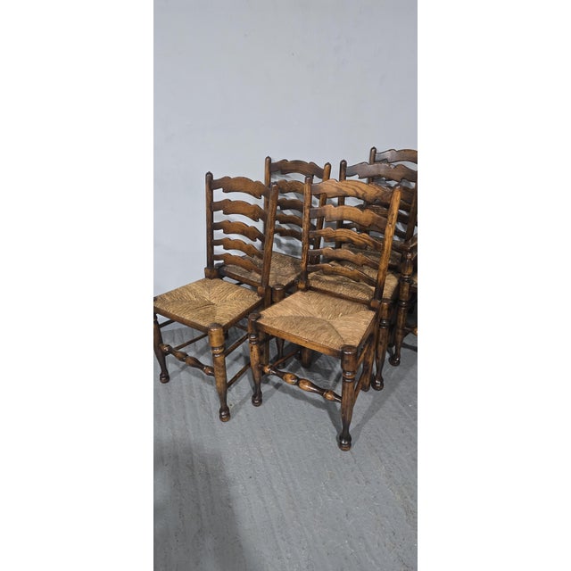 Vintage Lancashire Oak Dining Chairs with Ladder Back, 1920, Set of 12 For Sale - Image 4 of 16