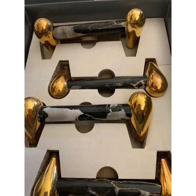 Metal Set of 4 Handmade Black White Marble "Carrara" Italy, 1970 For Sale - Image 7 of 9