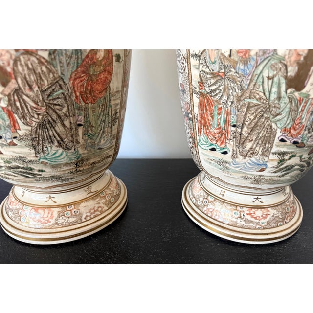 Early 20th Century Large Pair Japanese Satsuma Ceramic Vases Kozan Meiji Period For Sale - Image 5 of 18