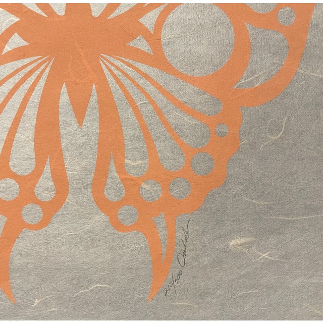 1970s James Francis Omohundro (1938-2016) butterfly serigraph on paper, pencil signed and numbered 210 of 500. The paper...