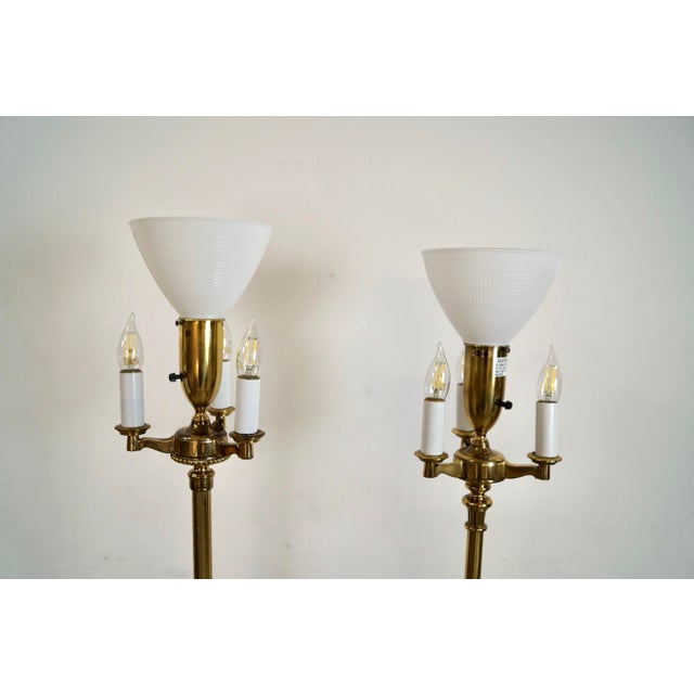 Art Deco 1970’s Hollywood Regency Brass Torch Floor Lamps by Stiffel - A Pair For Sale - Image 3 of 12